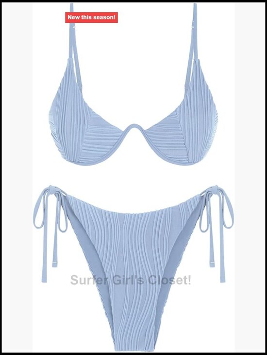 Other - Ribbed Underwire Bikini Set Adjustable Back Side Tie Thong
